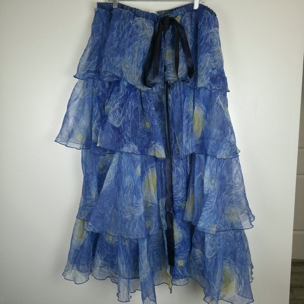 Shein MOD Starry Night Blue  Maxi Ruffled Skirt Print VanGogh Tiered  Sz 3X.A215